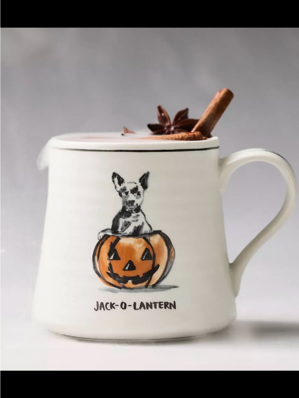 White Ceramic Halloween Mug with Orange Jack-O'-Lantern Illustration